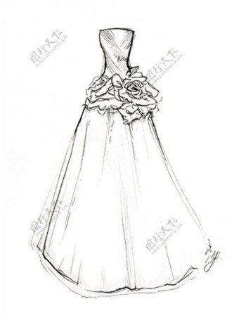 抹胸花朵婚纱裙设计图