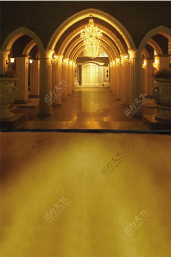 灯火通明的建筑物影楼摄影背景图片