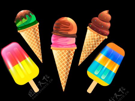 手绘彩色冰淇淋图标免抠png透明图层素材