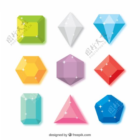 一组多边形彩色钻石