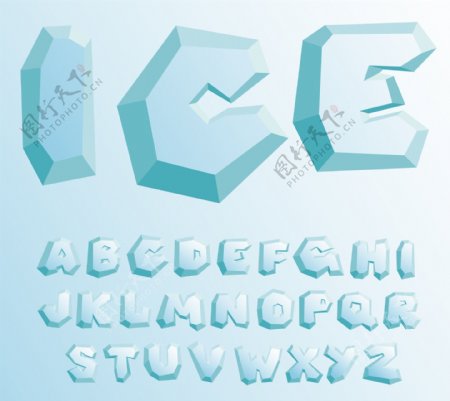 26个冰块大写字母设计矢量素材