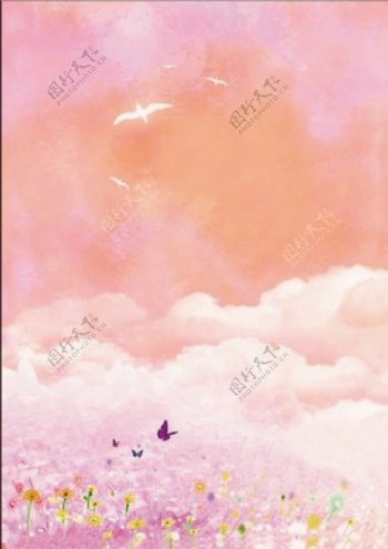 粉红紫色风景画