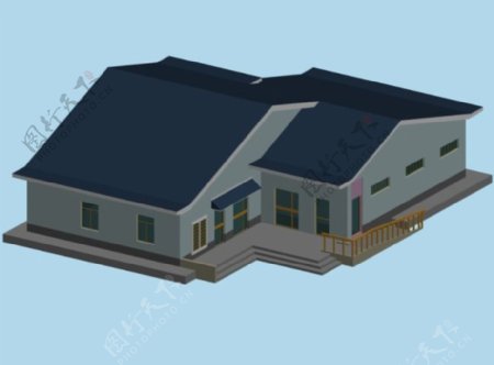 MAX蓝灰色屋顶的公建3D模型