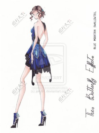 蓝色露背连衣裙设计图