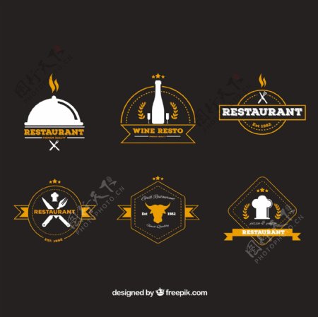 六个老式餐厅标志集