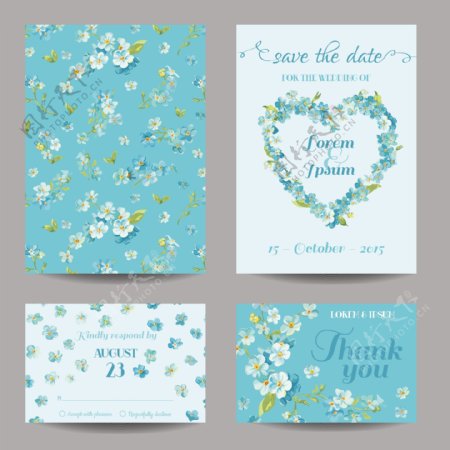 蓝色植物花朵婚礼卡片矢量素材