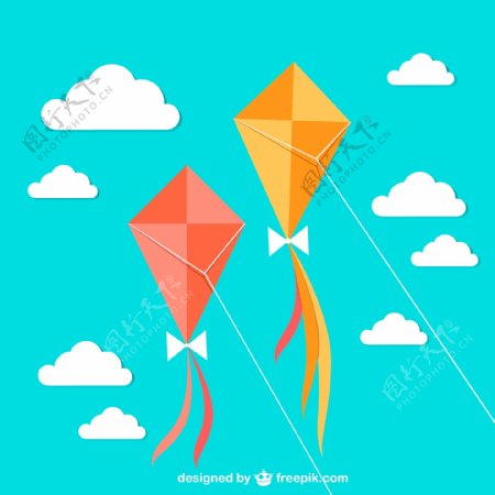 彩色空中风筝矢量素材图片