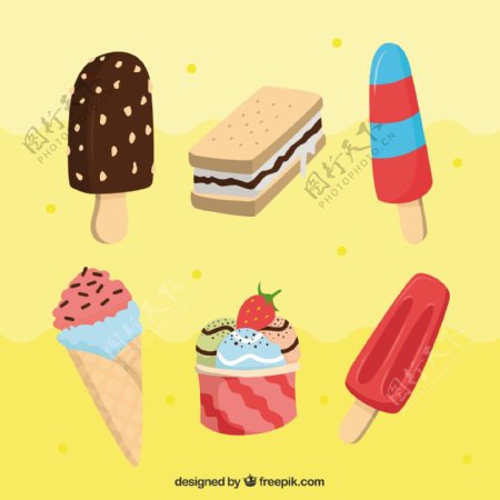 六个彩色美味冰淇淋雪糕矢量素材