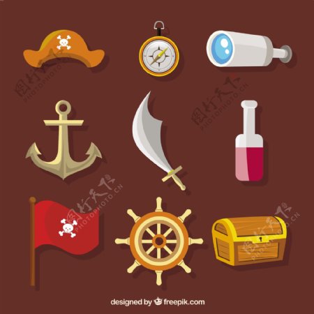 各种经典海盗元素图标集合