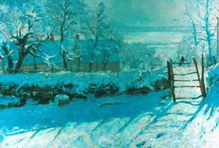 雪后的乡村油画图片