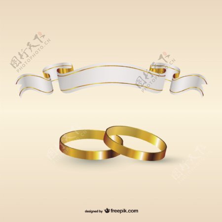 结婚戒指和丝带标志