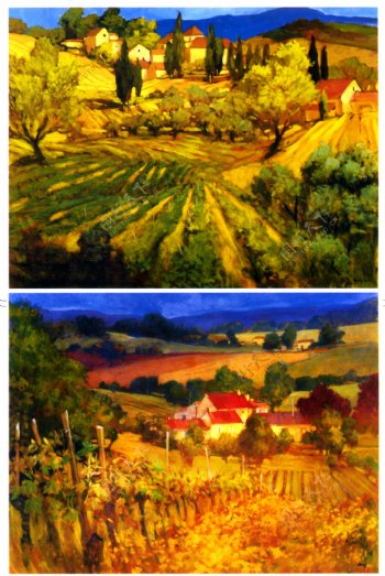乡村田园油画背景图片
