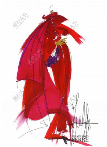 红色披风连衣裙设计图