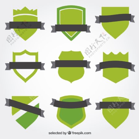 9款绿色丝带徽章矢量素材