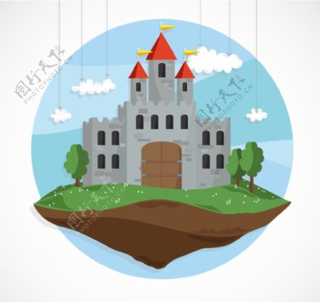 卡通悬浮童话城堡矢量素材