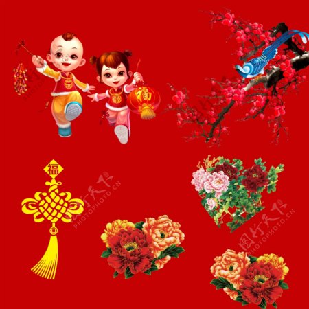 新年儿童中国结梅花牡丹