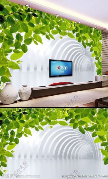 3D空间树叶背景墙