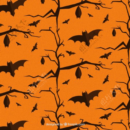 卡通橙色图案与黑蝙蝠树