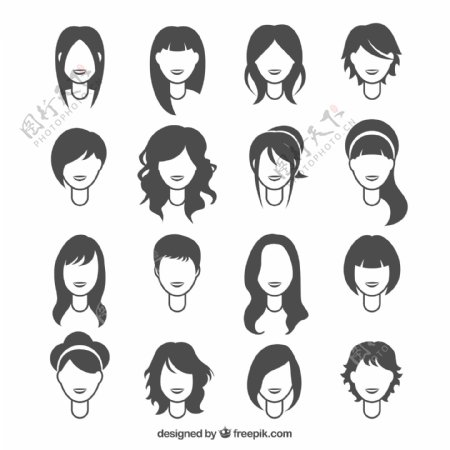16款女子发型设计矢量图