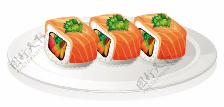 白色盘子上的寿司插画
