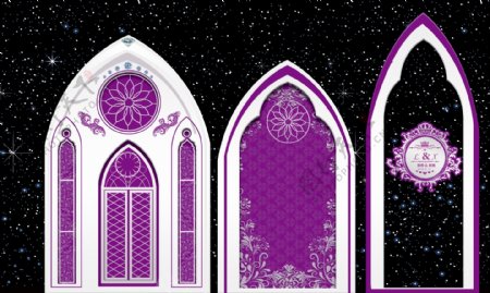 紫色教堂婚礼背景设计