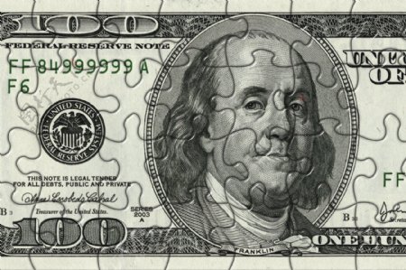 拼图版的美元钞票创意设计图片