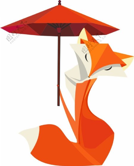 日式风格撑雨伞的闭眼狐狸图标含源文件
