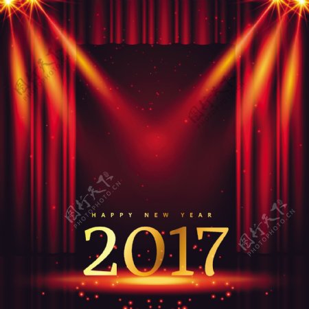 红色帷幕2017新年舞台背景矢量素材