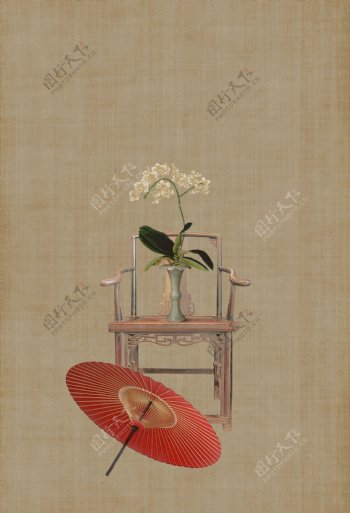 中国风背景元素花卉桌椅