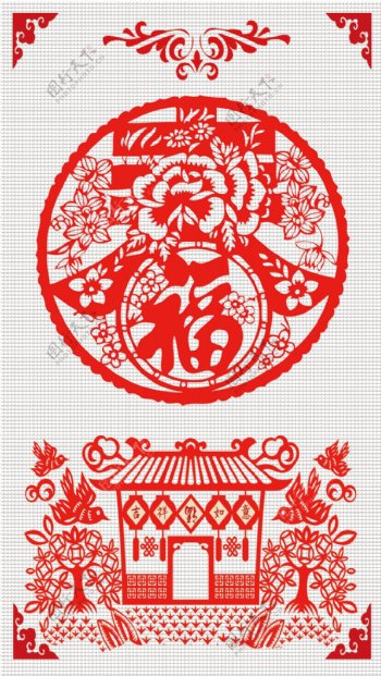 中国传统文化春字福字剪纸图案素材下载