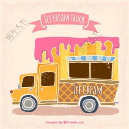 手拉可爱的冰淇淋车