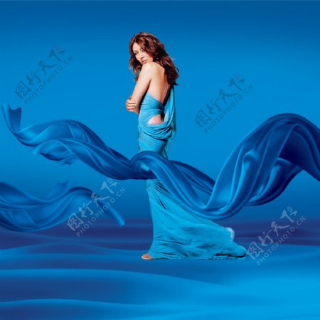 美女蓝色礼服美女丝绸蓝色丝绸蓝色海洋素材