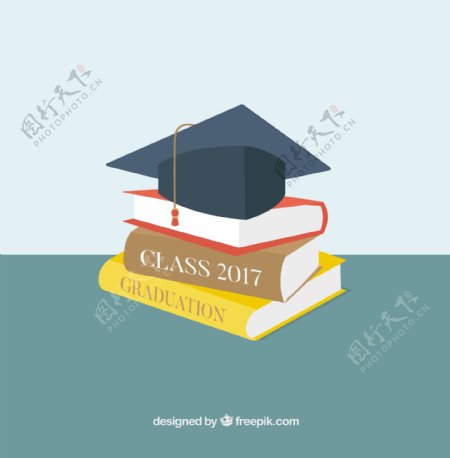 毕业帽与书籍插图背景