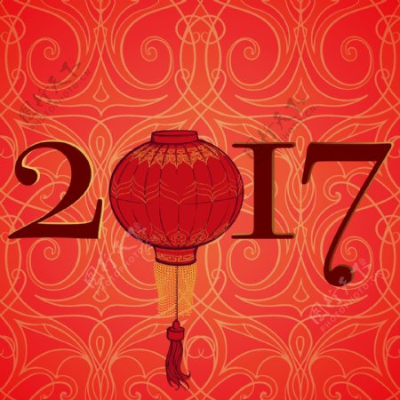 中国风鸡年新年矢量素材灯笼