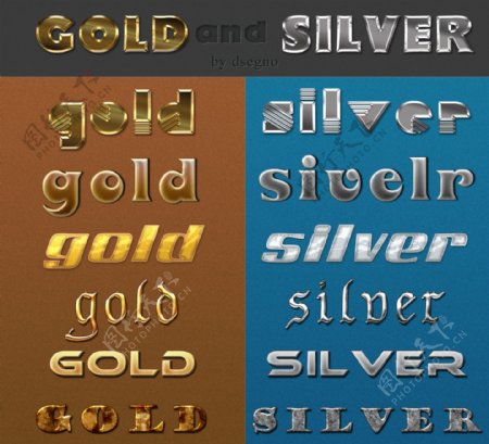 金色金属描边立体字字体样式