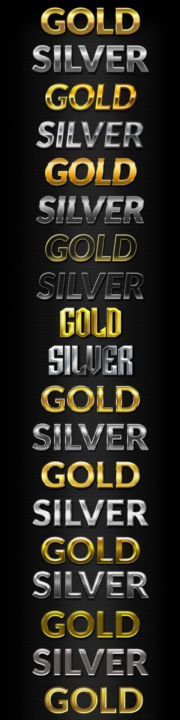 50款金色和银色质感艺术字PS样式