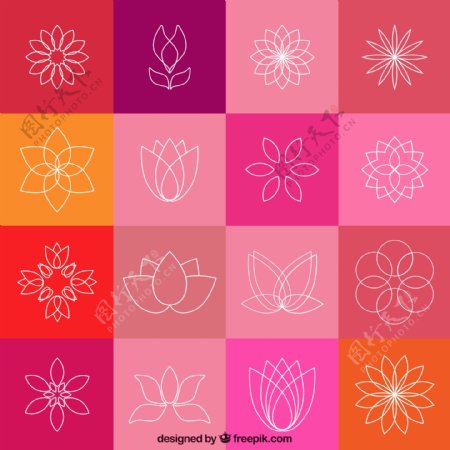 16款抽象线条花卉图标矢量素材