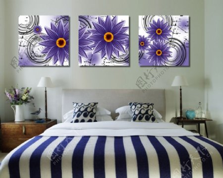卧室现代风花朵装饰画免费下载