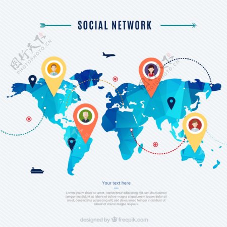 社交网络世界地图矢量素材图片