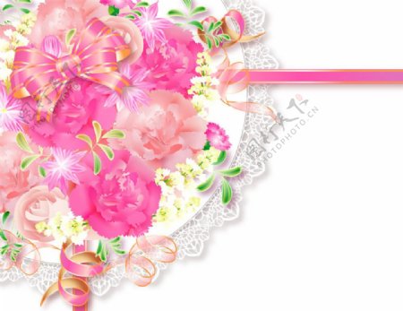 粉色蝴蝶结与花朵图片