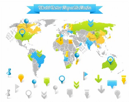 世界地图地标图行矢量素材