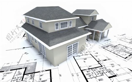 CAD图纸与房子模型图片