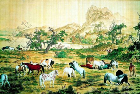 油画风景马匹图片