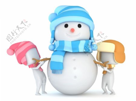 堆雪人的人偶和雪人