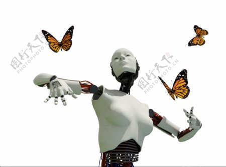 跳舞的美女机器人与蝴蝶图片