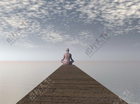 海岸打坐的3D人物图片