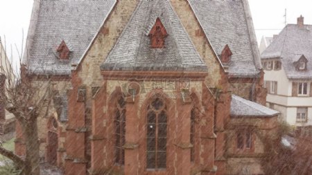 教会雪冬天冷小教堂降雪寒冬