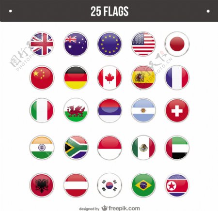 25国家国旗圆形图标
