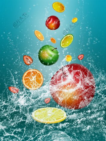 落入水中的水果图片