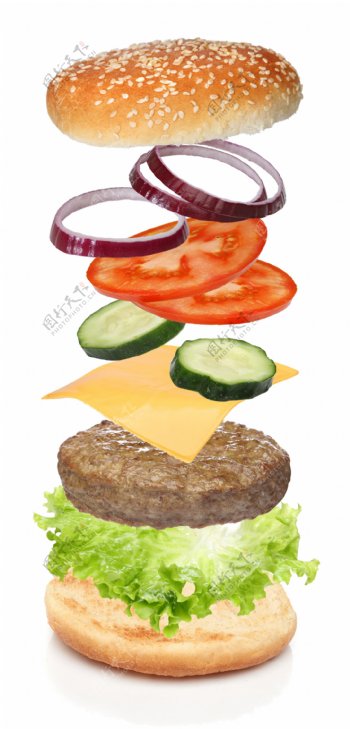 创意烤肉蔬菜汉堡图片